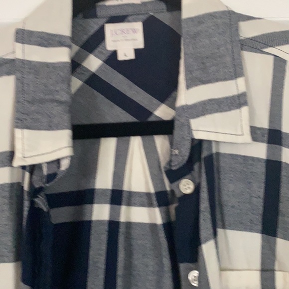 Jcrew plaid blue white button-down large euc - Picture 2 of 2